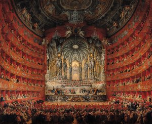 Koncert kardinála de La Rochefoucaulda v Argentinském divadle v Římě o svatbě Ludvíka Dauphina (1729-65), syna Ludvíka XV., s Marií-Josefem Saským (1731-67), 1747 (olej na plátně