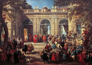 Karel III. Bourbonský na návštěvě u papeže Benedikta XIV. v kavárně Quirinal od Giovanni Paolo Pannini
