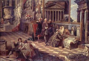 Detail interiéru imaginární obrazárny od Giovanni Paolo Pannini
