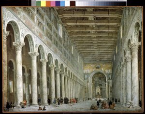 Interiér baziliky svatého Pavla mimo zdi v Římě. Interiér baziliky svatého Pavla za hradbami v Římě. Obraz Giovanni Paolo Panini (nebo Pannini od Giovanni Paolo Pannini