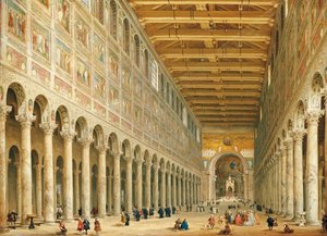Interiér San Paolo Fuori le Mura, při pohledu směrem k oltáři od Giovanni Paolo Pannini