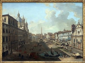 Piazza Navona (Piazza Navona) v Římě s Neptunovou fontánou v popředí, Olejomalba na plátně od Giovanniho Paola Panniniho (Panini) (1691-1765). Fotografie, KIM Youngtae, Nantes, Musee des Beaux Art de Nantes. od Giovanni Paolo Pannini