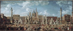 Přípravy na ohňostroj a výzdoba svátku v Římě na oslavu narození delfína Louise de France (olej na plátně od Giovanni Paolo Pannini