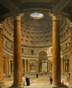 Interiér Pantheonu, Řím, při pohledu na sever od hlavního oltáře ke vchodu, 1732 od Giovanni Paolo Pannini