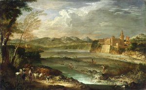 Údolí Trebbia s hradem Rivalta, c. 1720 od Giovanni Paolo Pannini