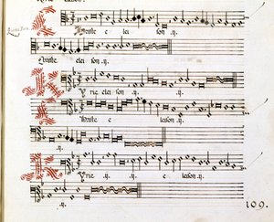Rukopis Kyrie „Messes of Mantova“ od Giovanniho Pierluigiho da Palestrina (1525 - 1594), italského skladatele. od Giovanni Pierluigi da (after) Palestrina