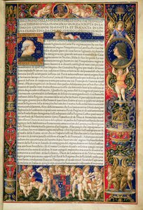 Grenville MS 7251 Frontispis luxusní kopie „Sforziady aneb Život Francesca Sforzy“, popravený pro Ludovica Sforzu, italský překlad latinského originálu napsaného Giovanni Simonettou od Giovanni Pietro Birago