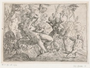 Satyr zajatý putti a Venuší