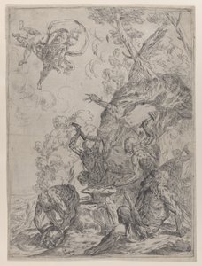 Vulkánská kovárna s kováři bijícími kladivy do kovadliny..., 1640-59.