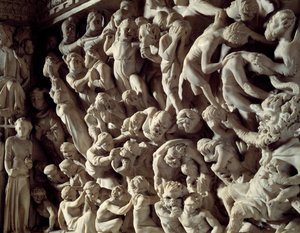 Detail reliéfů Židle realizovaný Giovanni Pisano (1248-1314): the damns (Detail reliéfů mramorové kazatelny) 1302-1311 Cathedrale de Pisa (Duomo di Pisa), Itálie od Giovanni Pisano