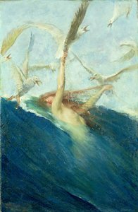 Mořská panna je obtěžována racky od Giovanni Segantini