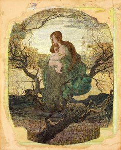 Anděl života - Peinture de Giovanni Segantini (1858-1899) - 1894-1895 - Akvarel, kvaš, zlaté a bílé barvy na papíře - 59,5x47,9 - Szepmuveszeti Muzeum, Budapešť od Giovanni Segantini
