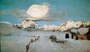 Triptych přírody aneb Engadin: “” Smrt”” Obraz Giovanni Segantini (1858-1899) 1896-1899 Sun. 192x320 cm Svatý Mořic, Musee Segantini