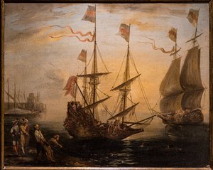 Marina a dvě plachetnice od Giovanni Signorini