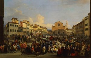 Piazza Santa Croce ve Florencii během karnevalu