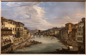 Pohled na Arno z Ponte Vecchio směrem k mostu Alle Grazie