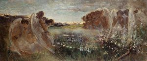 Modlitba andělů, Giovanni Sottocornola (1855-1917), olej na plátně, 54x128,5 cm