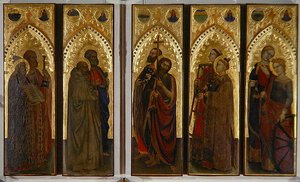 Svatí, panny a mučedníci, cca 1350-60 (tempera na panelu)