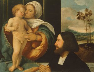 Madonna s dítětem a oddaným, Giovanni Cariani (narozen mezi 1485 a 1490-zemřel po 1547)