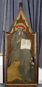 Sv. Jeroným se lvem a třemi modlícími se jeptiškami, kolem 1360 (tempera na topolovém dřevě)