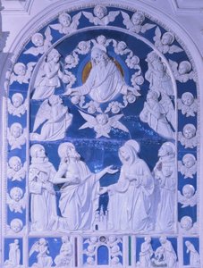 Madona mezi svatými Františkem, Dominikem a Bernardem, Giovanni della Robbia (1469-1529), kostel San Francesco in Foiano della Chiana, Toskánsko