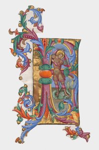 Initiale R oder B: Heiliger Michael und der Drache, Ausschnitt aus einem Antiphonar od Giovanni di Paolo