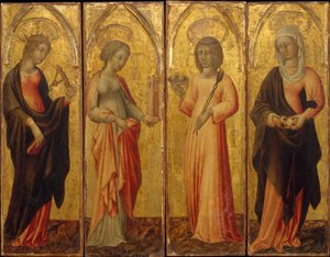 Svatá Kateřina Alexandrijská, Barbara, Agatha a Margaret, ca. 1470. od Giovanni di Paolo