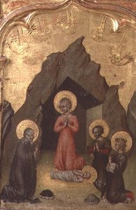 Klanění dítěte Pannou Marií, svatým Josefem a dvěma světci od Giovanni di Paolo di Grazia