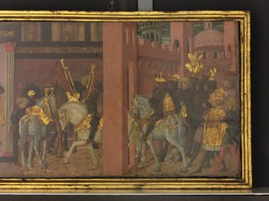 Příběh o Trajánovi a vdově, detail desky z kasule, asi 1450 (tempera na desce)