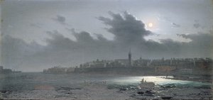 Pohled na Maltu u přístavu v noci, 1876