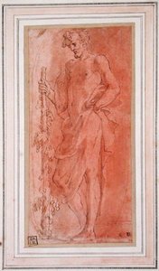 Bacchus (pero a hnědý inkoust a mytí na papíře) od Girolamo Mazzola Bedoli
