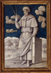 Portrét na úpatí Euklida (325-265 př.nl), řecký matematik Malba Girolamo Mocetto (1458-1531) 1531 Paříž. Musee Jacquemart Andre - Celovečerní portrét Euklida (325-265 př.nl), anglický matematik. Obraz od Girolama Mocetta (1458-1531)