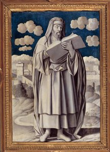 Portrét na nohou řeckého filozofa Aristotela (384-322 př.nl) Malba Girolama Mocetta (1458-1531) 1531 Paříž. Musee Jacquemart Andre - Celovečerní portrét řeckého filozofa Aristotela (384-322 př.nl). Obraz Girolama Mocetta (1458-1531) 15