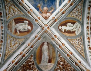 Mozaikové výklenky a sochy, Detail fresek od Girolama Romanina (cca 1484-po 1559), na objednávku Bernarda Clesia od Girolamo Romanino