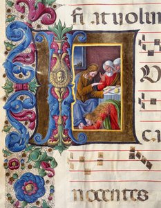 Hlavičkový papír Decoree zobrazující Máří Magdalénu u nohou Ježíšovy miniatury od Girolama da Cremona (činný kolem 1451-1483) a Liberale da Verona (1445-1529) z chóru (Cod. 22/7. c.15v) z katedrály v Sieně . Katedrála (Duomo) z 15. století