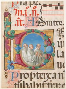 Iluminace rukopisu se zpívajícími mnichy v iniciále D, ze žaltáře, 1501-2.
