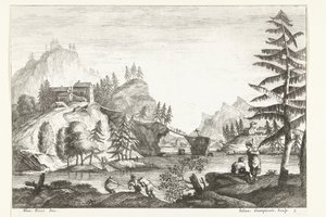 Krajina s řekou a některými postavami Italské krajiny (název série) od Giuliano Giampiccoli