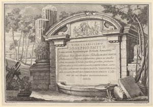 Klasické ruiny v krajině: frontispis od Giuliano Giampiccoli and Giovanni Battista Tiepolo
