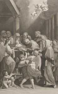 Obřízka Krista, skupina mužů, žen a andělů, kteří ho obklopovali,..., ca. 1760-1800.