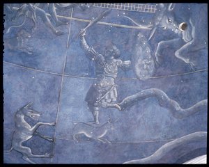 Cesta Slunce mezi hvězdami v noci 4. července 1442, detail Oriona a Býka, z podhledu nad oltářem, kolem 1430 (detail 85088) od Giuliano dArrighi Pesello