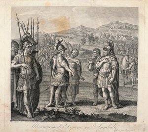 Setkání Hannibala a Scipia během punských válek (lept) od Giulio (after) Romano