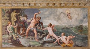 Laocoon a jeho synové jsou napadeni hady, Trojský kůň, Trójská komnata (Sala di Troia)