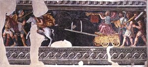 Fragment scény triumfu (freska) od Giulio (school of) Romano