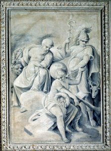 Alegorie obezřetnosti a hodnoty držící spoutané štěstí (malba, cca 1820-1826) od Giulio Ballino