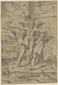 Amor a tři putti od Giulio Bonasone (attributed to)