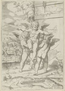 Amor a tři putti od Giulio Bonasone (attributed to)