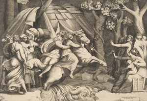 Cloelia na koni překračující Tiberu, ca. 1540-60.