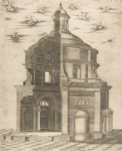 Vnější a vnitřní část chrámu v Římě zasvěceného Neptunovi, 1541. od Giulio Bonasone