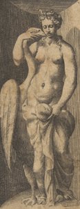 Leda a labuť, asi 1531-76. od Giulio Bonasone