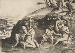 Koupání nymf a satyrů, 1531-76. od Giulio Bonasone